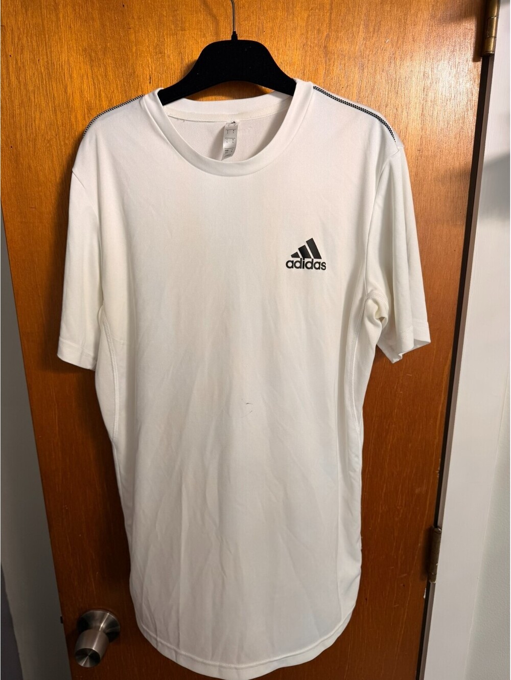 Adidas Running Aeroready Shirt Mens S White Black 3-Stripe Training Tee IN5164